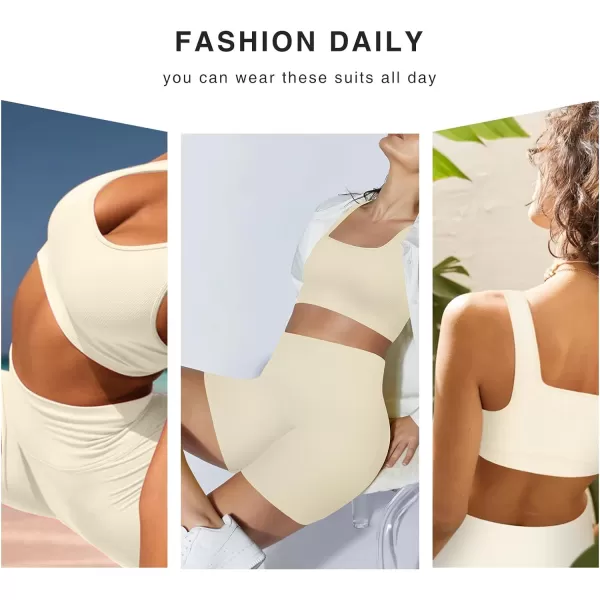 Workout Sets for Women 2 Piece Outfits Seamless Ribbed Sport Bra High Waist Shorts Reg &amp; Plus Size