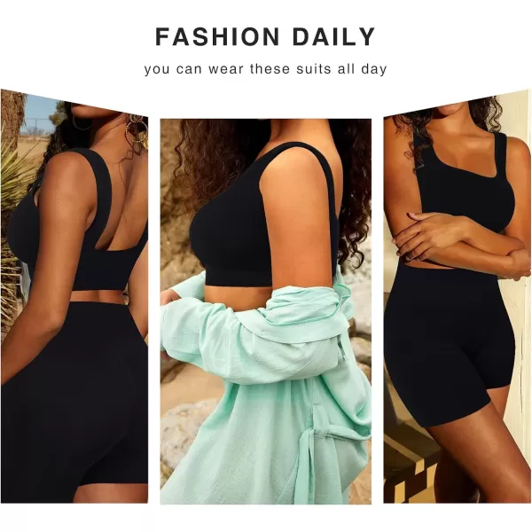 Workout Sets for Women 2 Piece Outfits Seamless Ribbed Sport Bra High Waist Shorts Reg &amp; Plus Size