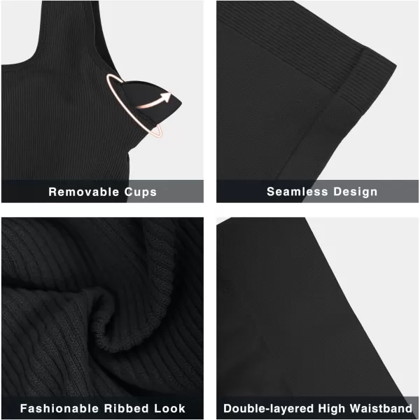 Workout Sets for Women 2 Piece Outfits Seamless Ribbed Sport Bra High Waist Shorts Reg &amp; Plus Size