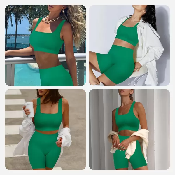 Workout Sets for Women 2 Piece Outfits Seamless Ribbed Sport Bra High Waist Shorts Reg &amp; Plus Size