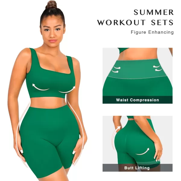 Workout Sets for Women 2 Piece Outfits Seamless Ribbed Sport Bra High Waist Shorts Reg &amp; Plus Size