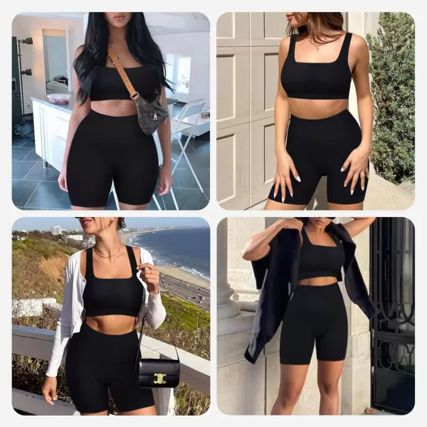 Workout Sets for Women 2 Piece Outfits Seamless Ribbed Sport Bra High Waist Shorts Reg &amp; Plus Size