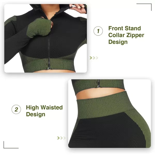 Workout Sets for Women-2 Piece Seamless Yoga Outfit High Waist Leggings Crop Top Gym Sets