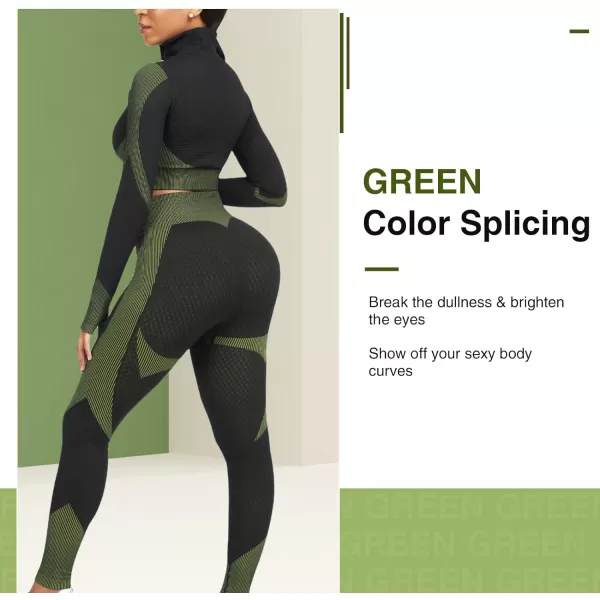 Workout Sets for Women-2 Piece Seamless Yoga Outfit High Waist Leggings Crop Top Gym Sets