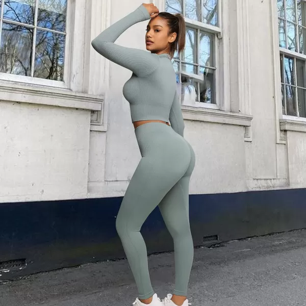 Workout Sets for Women-2 Piece Seamless Yoga Outfit High Waist Leggings Crop Top Gym Sets