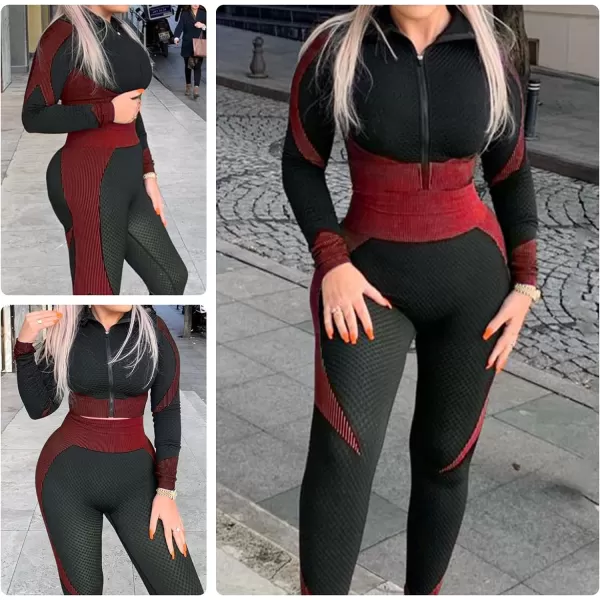 Workout Sets for Women-2 Piece Seamless Yoga Outfit High Waist Leggings Crop Top Gym Sets
