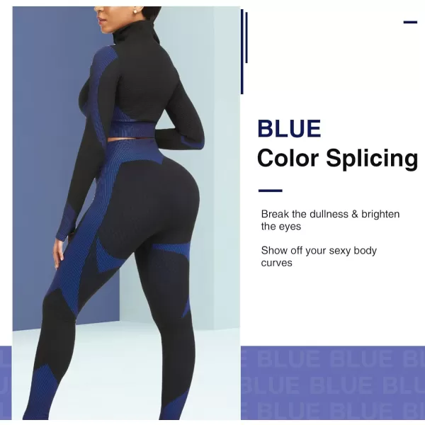 Workout Sets for Women-2 Piece Seamless Yoga Outfit High Waist Leggings Crop Top Gym Sets
