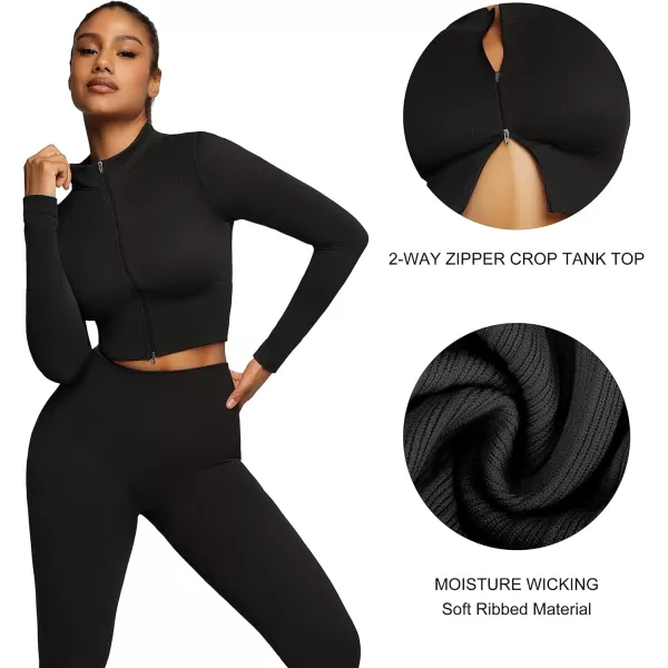 Workout Sets for Women-2 Piece Seamless Yoga Outfit High Waist Leggings Crop Top Gym Sets