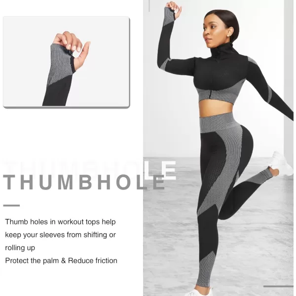 Workout Sets for Women-2 Piece Seamless Yoga Outfit High Waist Leggings Crop Top Gym Sets