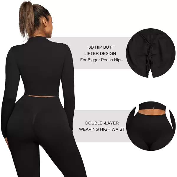Workout Sets for Women-2 Piece Seamless Yoga Outfit High Waist Leggings Crop Top Gym Sets