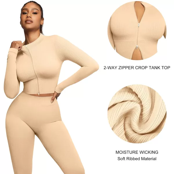 Workout Sets for Women-2 Piece Seamless Yoga Outfit High Waist Leggings Crop Top Gym Sets
