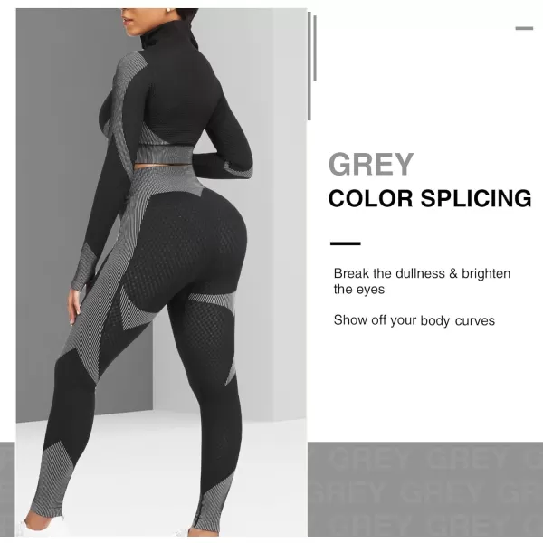 Workout Sets for Women-2 Piece Seamless Yoga Outfit High Waist Leggings Crop Top Gym Sets