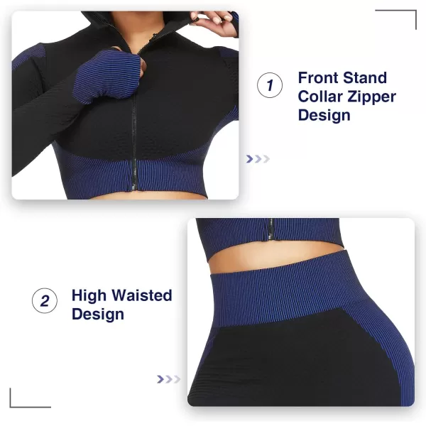 Workout Sets for Women-2 Piece Seamless Yoga Outfit High Waist Leggings Crop Top Gym Sets
