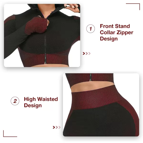 Workout Sets for Women-2 Piece Seamless Yoga Outfit High Waist Leggings Crop Top Gym Sets