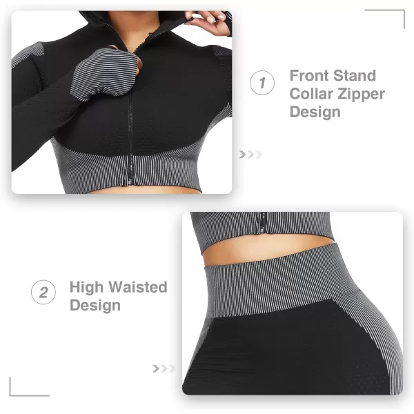 Workout Sets for Women-2 Piece Seamless Yoga Outfit High Waist Leggings Crop Top Gym Sets