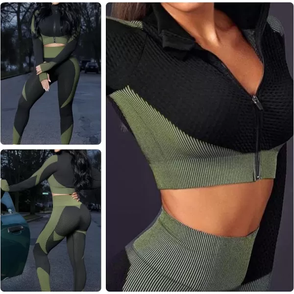 Workout Sets for Women-2 Piece Seamless Yoga Outfit High Waist Leggings Crop Top Gym Sets
