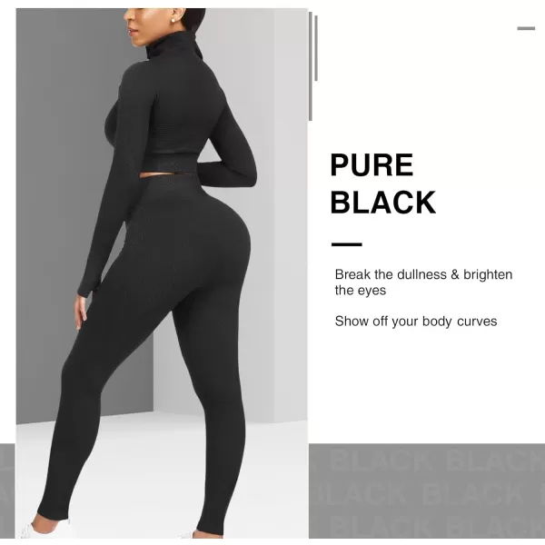 Workout Sets for Women-2 Piece Seamless Yoga Outfit High Waist Leggings Crop Top Gym Sets
