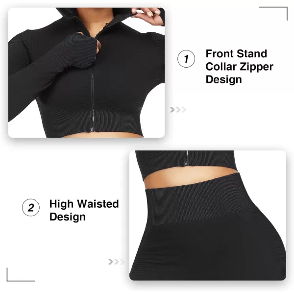 Workout Sets for Women-2 Piece Seamless Yoga Outfit High Waist Leggings Crop Top Gym Sets