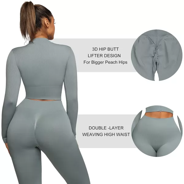 Workout Sets for Women-2 Piece Seamless Yoga Outfit High Waist Leggings Crop Top Gym Sets
