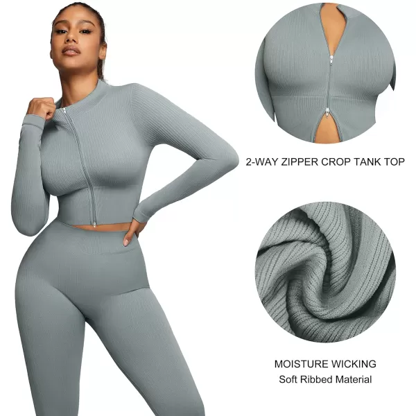 Workout Sets for Women-2 Piece Seamless Yoga Outfit High Waist Leggings Crop Top Gym Sets