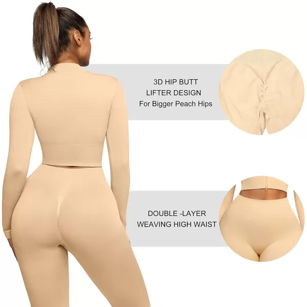 Workout Sets for Women-2 Piece Seamless Yoga Outfit High Waist Leggings Crop Top Gym Sets