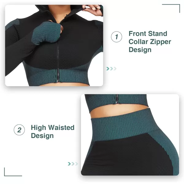 Workout Sets for Women-2 Piece Seamless Yoga Outfit High Waist Leggings Crop Top Gym Sets