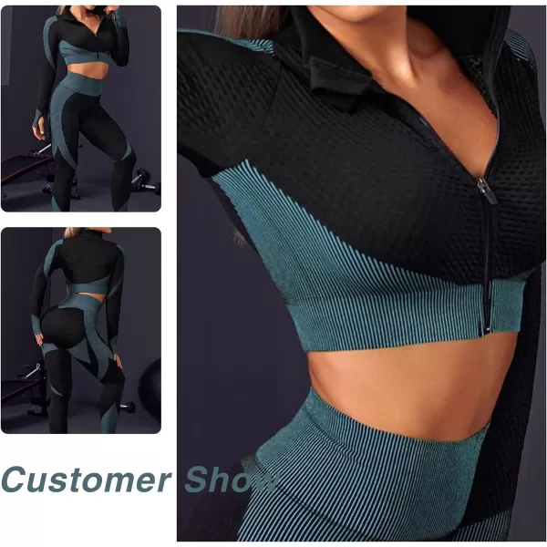 Workout Sets for Women-2 Piece Seamless Yoga Outfit High Waist Leggings Crop Top Gym Sets