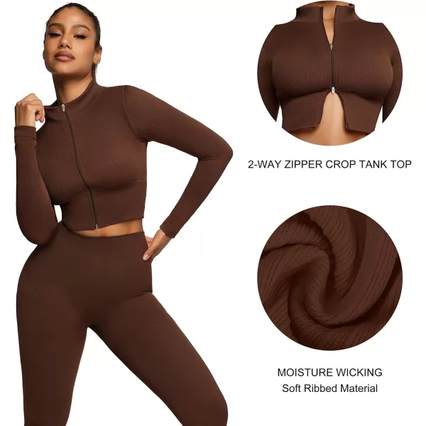 Workout Sets for Women-2 Piece Seamless Yoga Outfit High Waist Leggings Crop Top Gym Sets