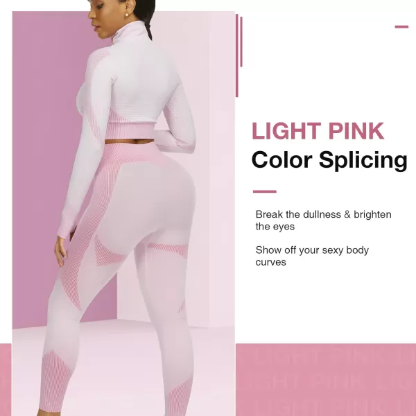 Workout Sets for Women-2 Piece Seamless Yoga Outfit High Waist Leggings Crop Top Gym Sets