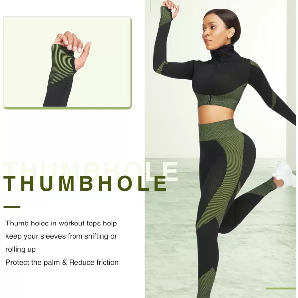 Workout Sets for Women-2 Piece Seamless Yoga Outfit High Waist Leggings Crop Top Gym Sets