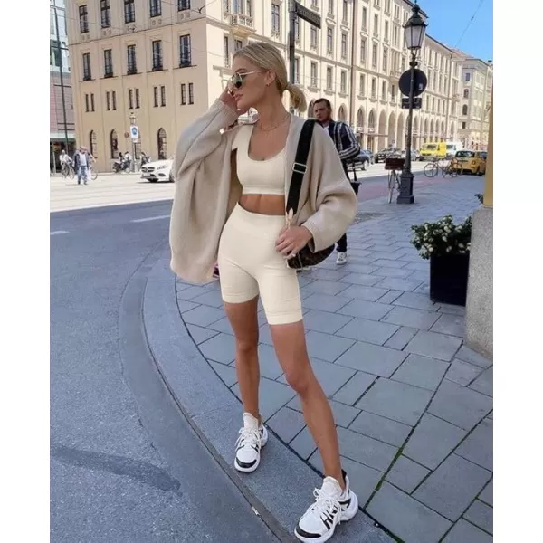 Workout Sets for Women 2 Piece Workout Outfits Short Sleeve Gym Set Seamless Crop Top High Waist Shorts