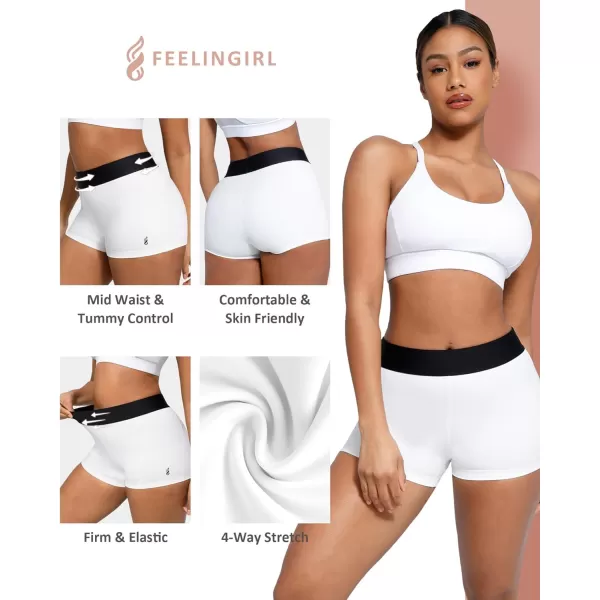 Workout Shorts for Women Mid Waist Tummy Control Wide Waistband Shorts Athletic Shorts
