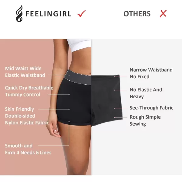 Workout Shorts for Women Mid Waist Tummy Control Wide Waistband Shorts Athletic Shorts