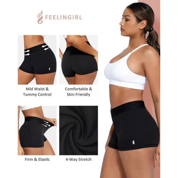 Workout Shorts for Women Mid Waist Tummy Control Wide Waistband Shorts Athletic Shorts