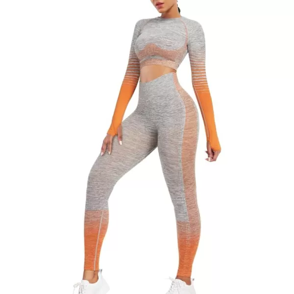 2 Piece Workout Sets for Women Long Sleeve Short Sleeve Yoga Outfits Seamless Ribbed Crop Top High Waist Legging