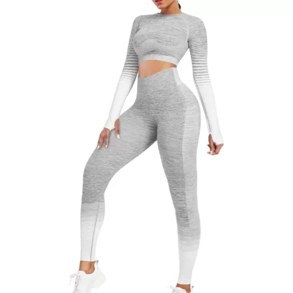2 Piece Workout Sets for Women Long Sleeve Short Sleeve Yoga Outfits Seamless Ribbed Crop Top High Waist Legging