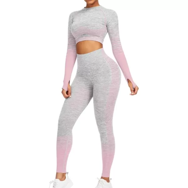 2 Piece Workout Sets for Women Long Sleeve Short Sleeve Yoga Outfits Seamless Ribbed Crop Top High Waist Legging