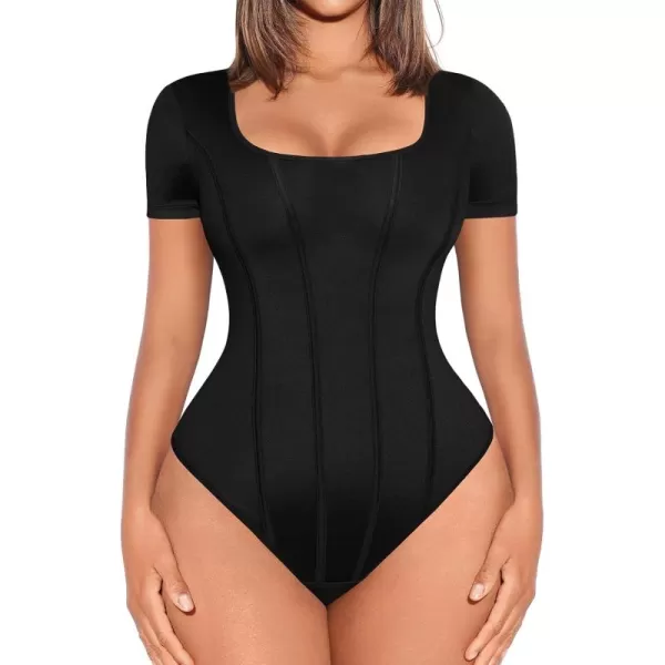 Bodysuit for Women Tummy Control Thong Body Shaper Tops Square Neck Body Suit Tshirt Slimming Going Out Bodysuits