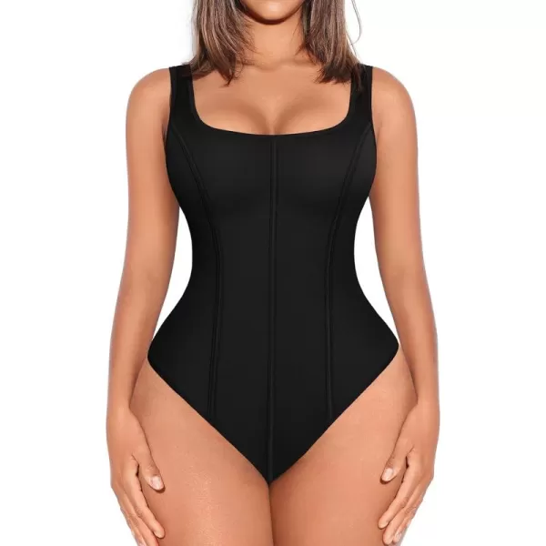 Bodysuit for Women Tummy Control Thong Body Shaper Tops Square Neck Body Suit Tshirt Slimming Going Out Bodysuits