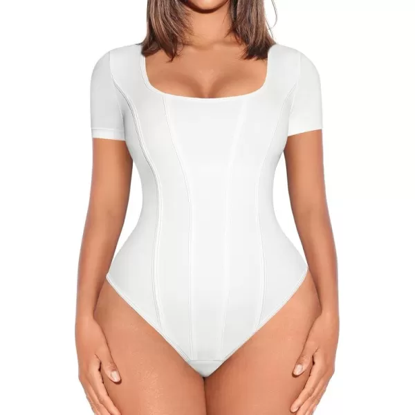 Bodysuit for Women Tummy Control Thong Body Shaper Tops Square Neck Body Suit Tshirt Slimming Going Out Bodysuits