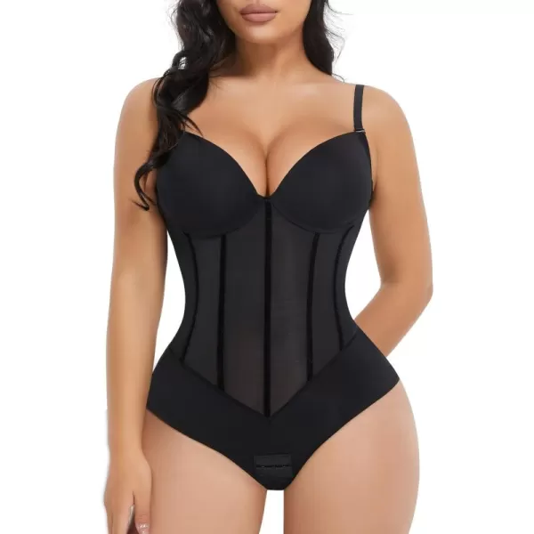 Bodysuit for Women Tummy Control Thong Sheer Mesh Corset Top Backless Party Evening Dress White Wedding Bodysuits)
