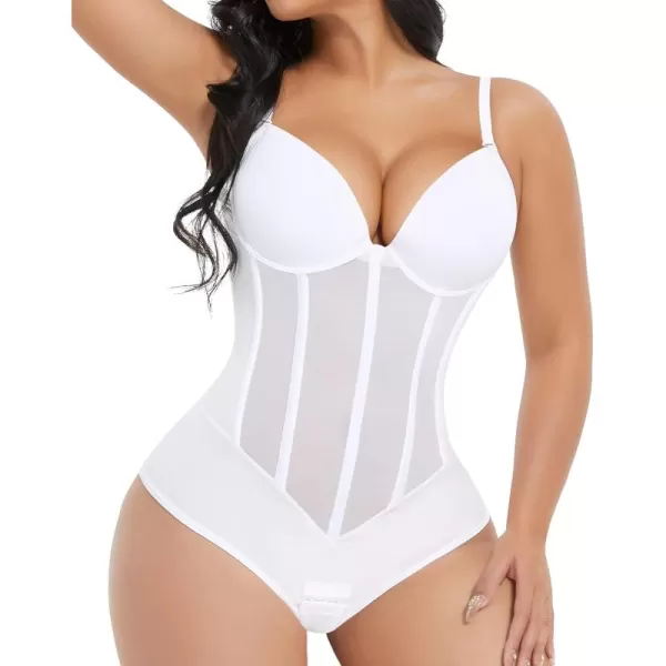 Bodysuit for Women Tummy Control Thong Sheer Mesh Corset Top Backless Party Evening Dress White Wedding Bodysuits