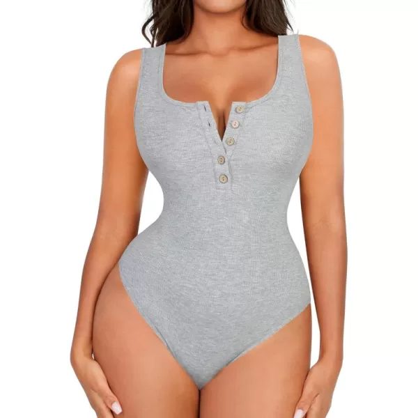 Bodysuits for Women Henley Shirt Scoop Neck Button Down Ribbed Tank Tops Sleeveless Padded Thong Bodysuit