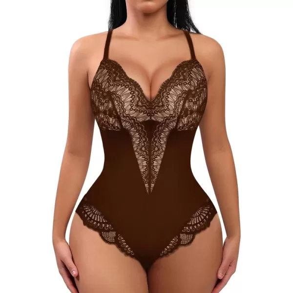 Bodysuits for Women Lace Shapewear Body Suit Faja Body Shaper Lingerie for Women V Neck Jumpsuit