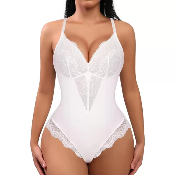 Bodysuits for Women Lace Shapewear Body Suit Faja Body Shaper Lingerie for Women V Neck Jumpsuit