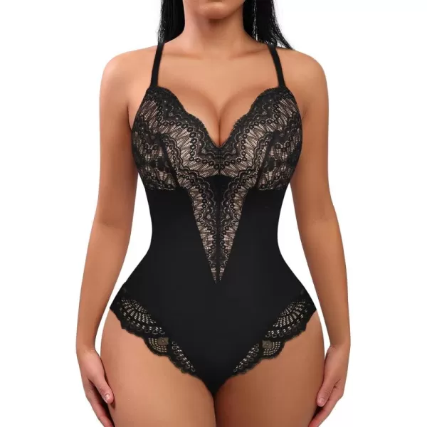 Bodysuits for Women Lace Shapewear Body Suit Faja Body Shaper Lingerie for Women V Neck Jumpsuit