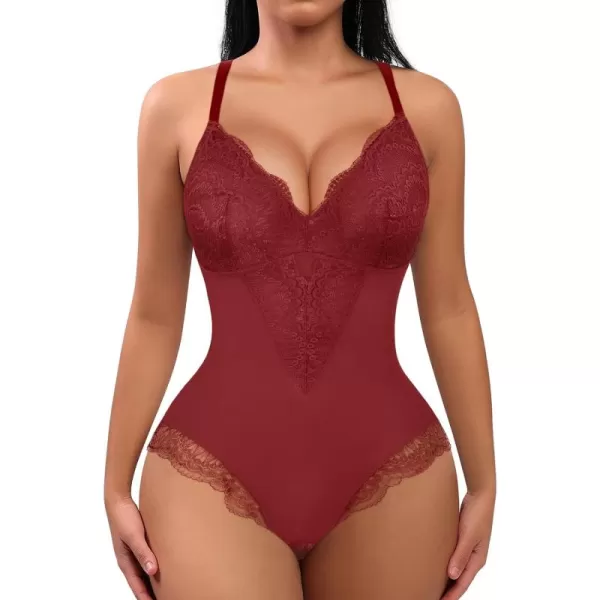 Bodysuits for Women Lace Shapewear Body Suit Faja Body Shaper Lingerie for Women V Neck Jumpsuit