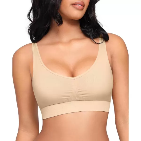 Bras for Women Wireless Bra Deep V Bras Back Smoothing Bra Seamless Bras with Removable Pads