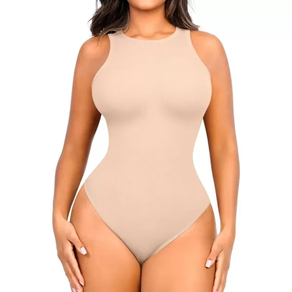 Built-in Bra Bodysuits for Women Sleeveless Ribbed Thong Bodysuit Summer Going Out Tank Tops