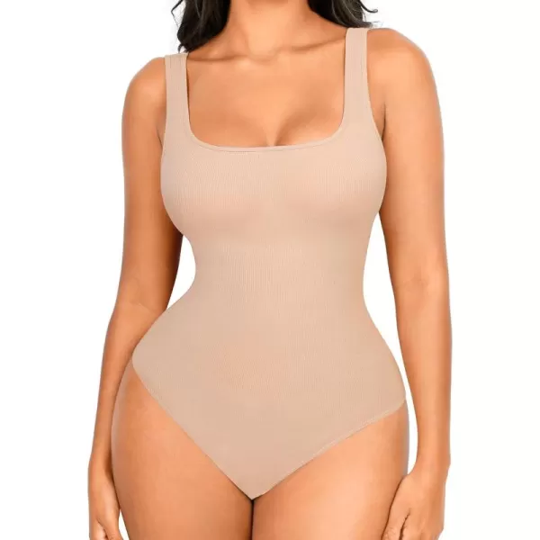 Built-in Bra Bodysuits for Women Sleeveless Ribbed Thong Bodysuit Summer Going Out Tank Tops